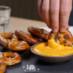 nacho cheese sauce and pretzels