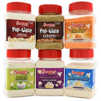 Snappy Popcorn Seasoning-Kettle Glaze-Caramel Glaze-Ranch-Parmesan Garlic-White Cheddar-Cheddar Cheese