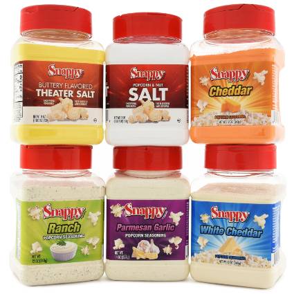 Snappy Popcorn Seasoning-Theater Salt-Popcorn-Salt-Cheddar Cheese-Ranch-Parmesan Garlic-White Cheddar