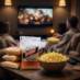 Snappy popcorn kernels being enjoyed on a movie night.