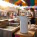 Two-Quart funnel pitcher on a concession counter beside a commercial funnel cake fryer